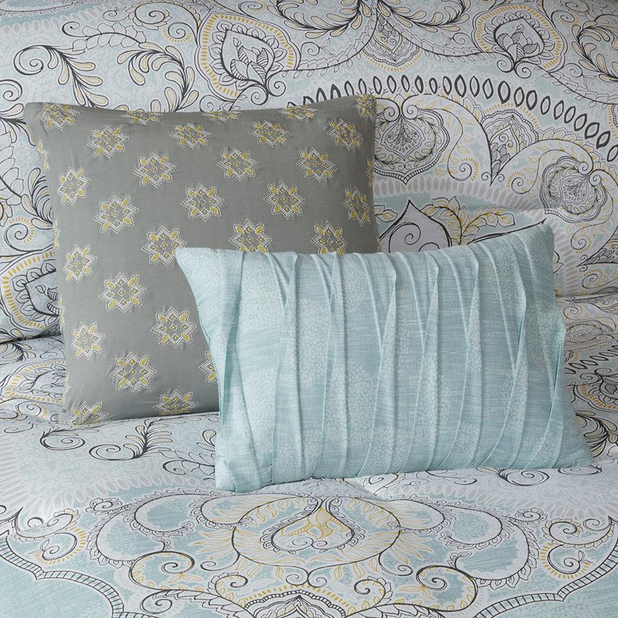 Lucinda King 7 Piece Reversible Cotton Sateen Comforter Set Seafoam Olliix.com