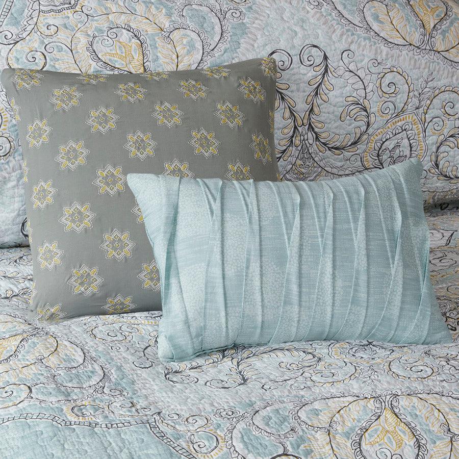 Lucinda King/California King 6 Piece Reversible Cotton Sateen Coverlet Set Seafoam Olliix.com