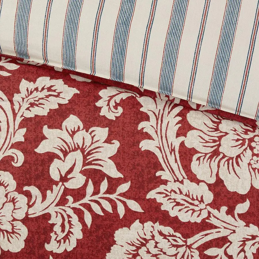 Lucy California King 9 Piece Cotton Twill Cottage & Country Reversible Comforter Set Red Olliix.com
