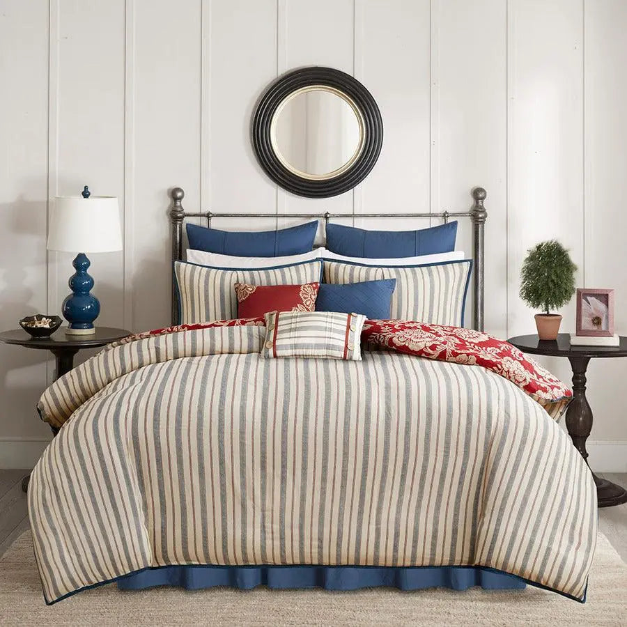 Lucy Cottage/Country 9 Piece Cotton Twill Reversible Duvet Set King Red Olliix.com