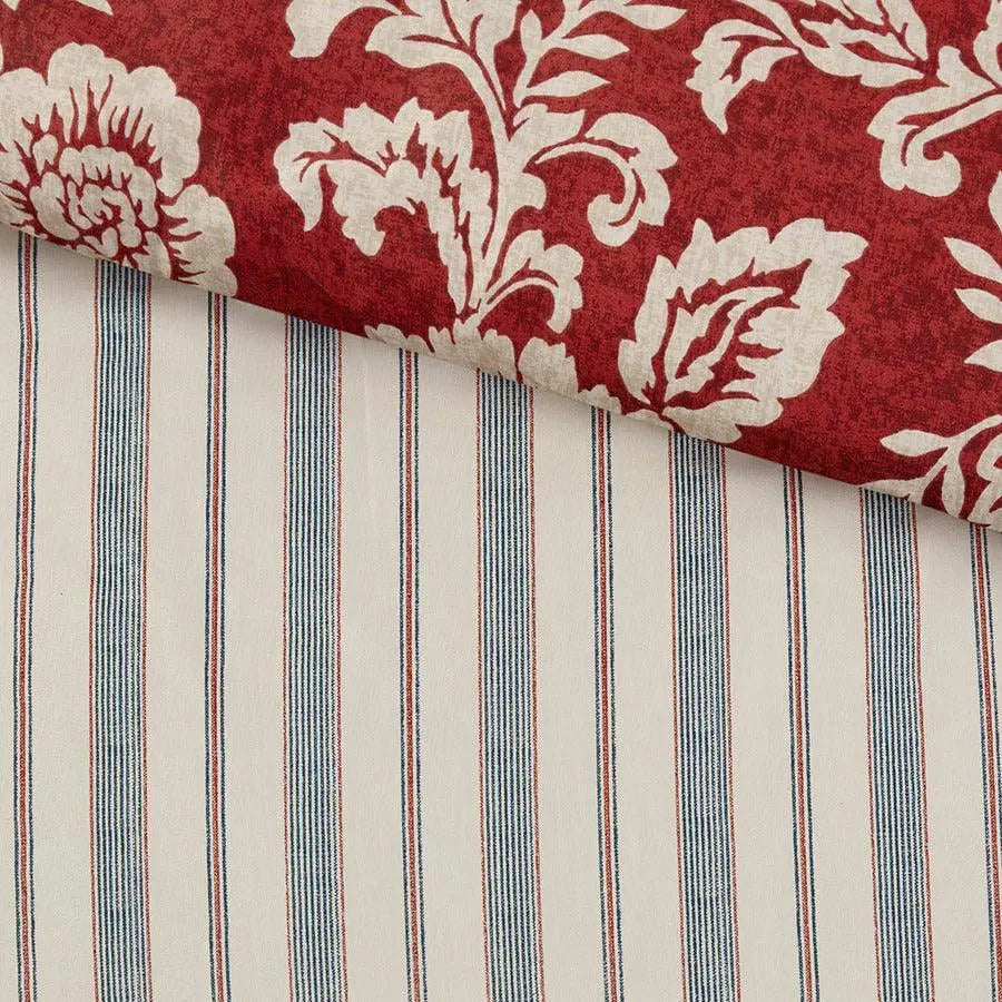 Lucy Cottage/Country 9 Piece Cotton Twill Reversible Duvet Set King Red Olliix.com