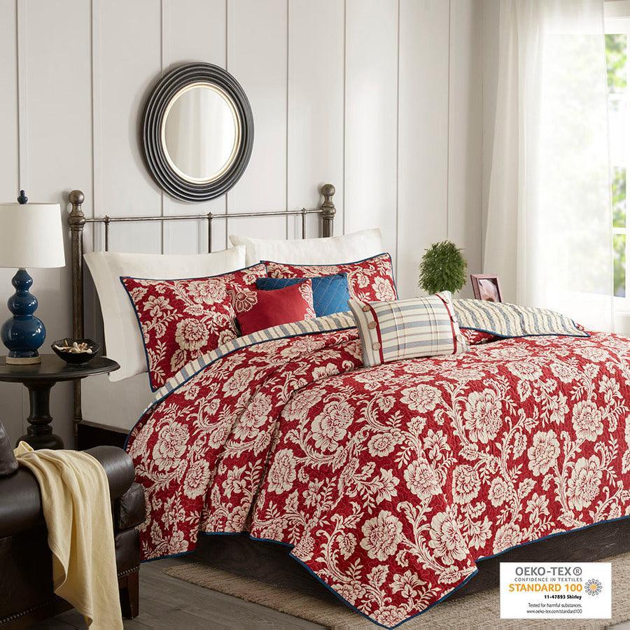 Lucy King/California King 6 Piece Cotton Twill Reversible Coverlet Set Red Olliix.com