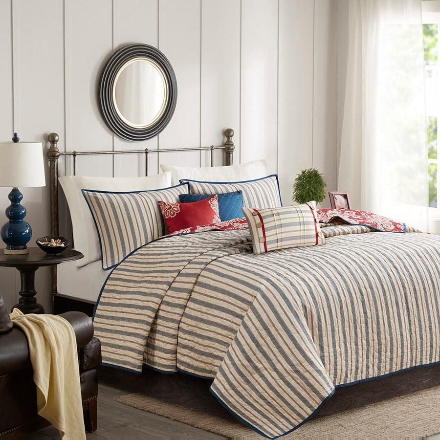 Lucy King/California King 6 Piece Cotton Twill Reversible Coverlet Set Red Olliix.com