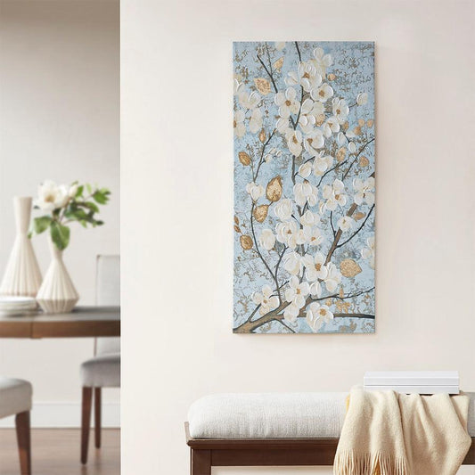 Luminous Bloom Gold Foil Floral Hand Embellished Canvas Art Blue Olliix.com