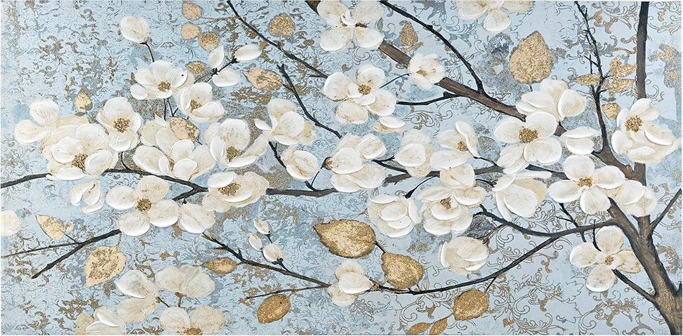 Luminous Bloom Gold Foil Floral Hand Embellished Canvas Art Blue Olliix.com