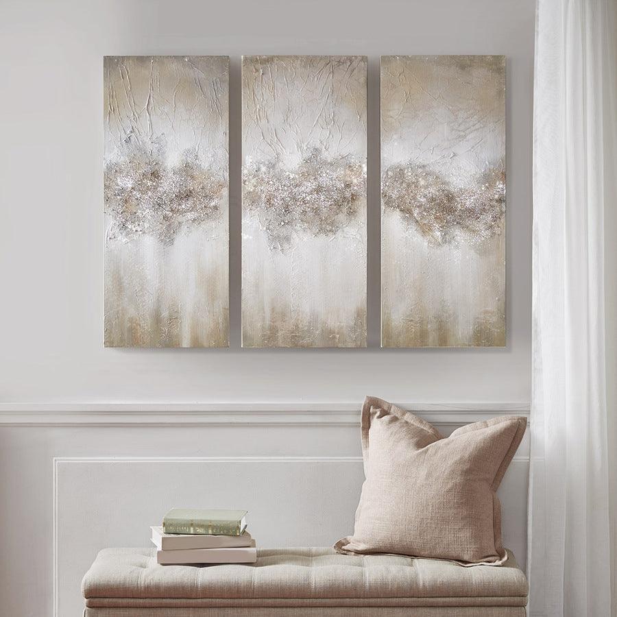 Luminous Hand Painted Heavy Textured Glitz Canvas 3 Piece Set Taupe Olliix.com