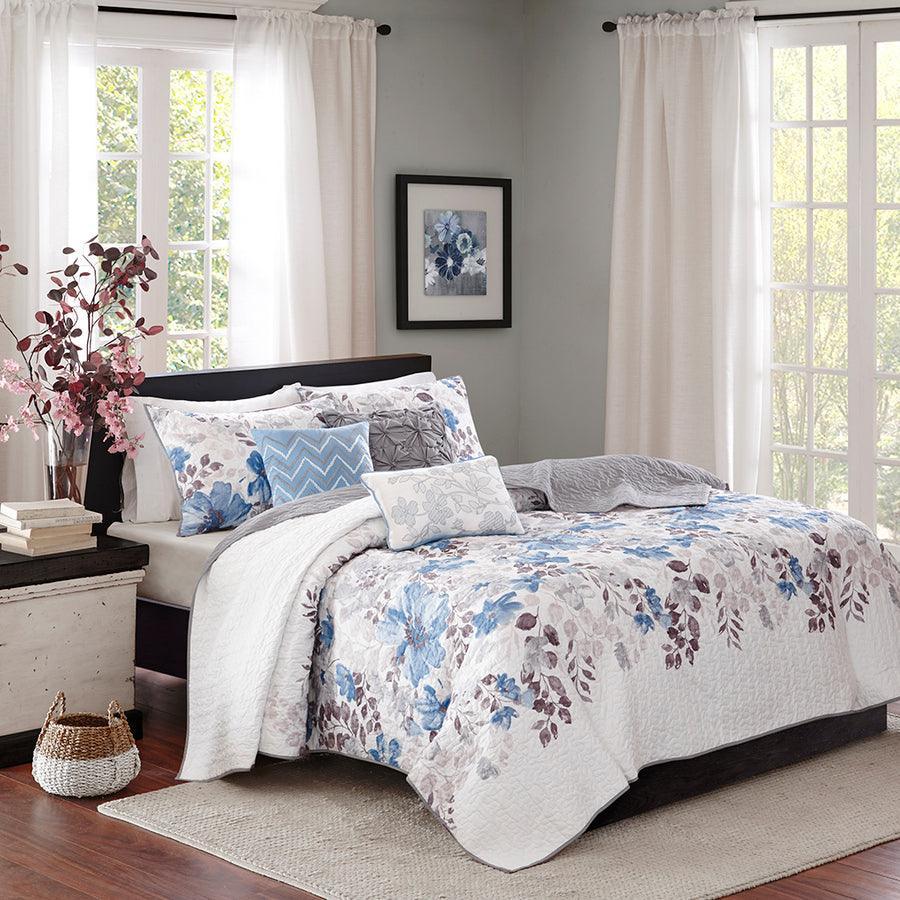 Luna King/California King 6 Piece Reversible Coverlet Set Blue Olliix.com