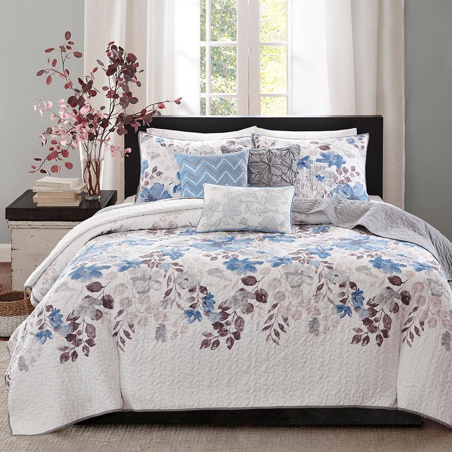 Luna King/California King 6 Piece Reversible Coverlet Set Blue Olliix.com