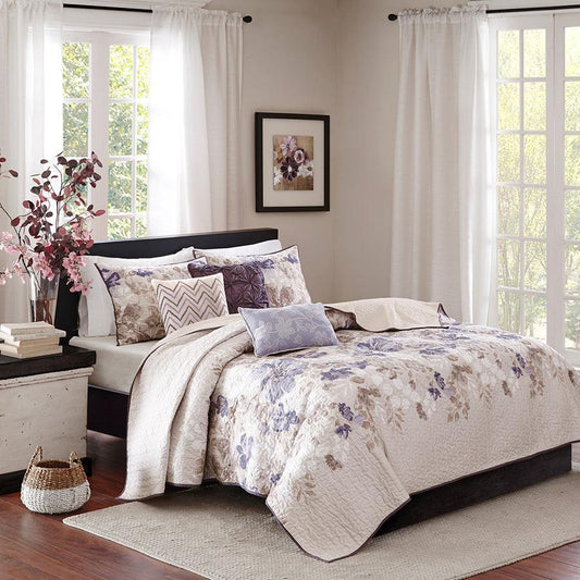 Luna King/California King 6 Piece Reversible Coverlet Set Taupe Olliix.com