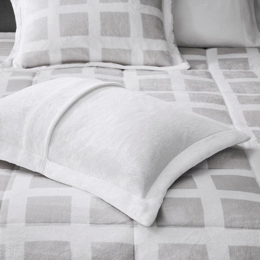 Mae Casual| Plush Comforter Set Gray Twin Olliix.com