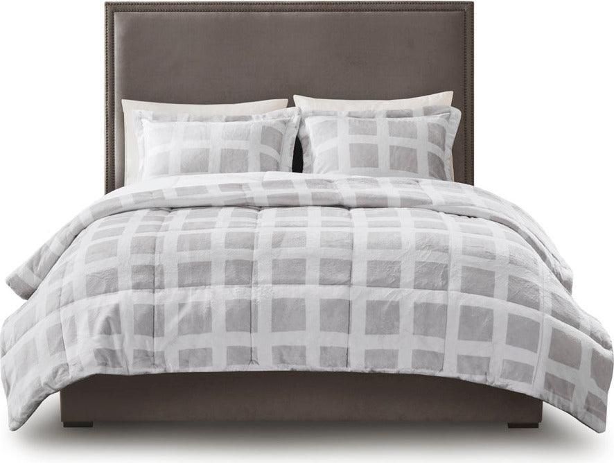 Mae Casual| Plush Comforter Set Gray Twin Olliix.com