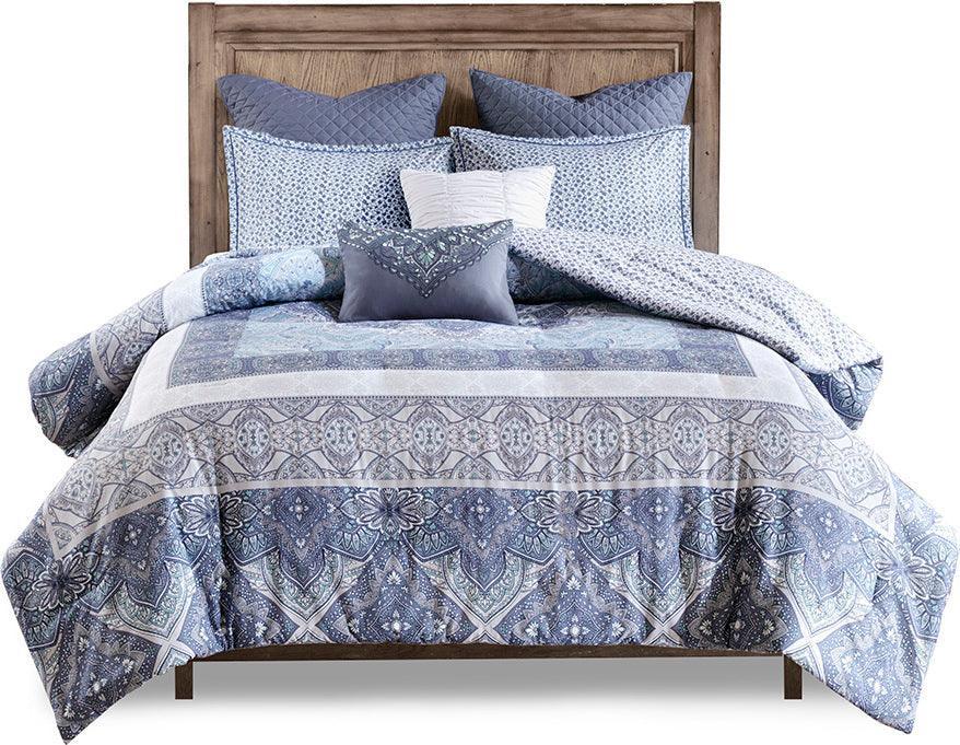 Maggie Global Inspired 7 Piece Reversible Cotton Duvet Cover Set Full/Queen Blue Olliix.com