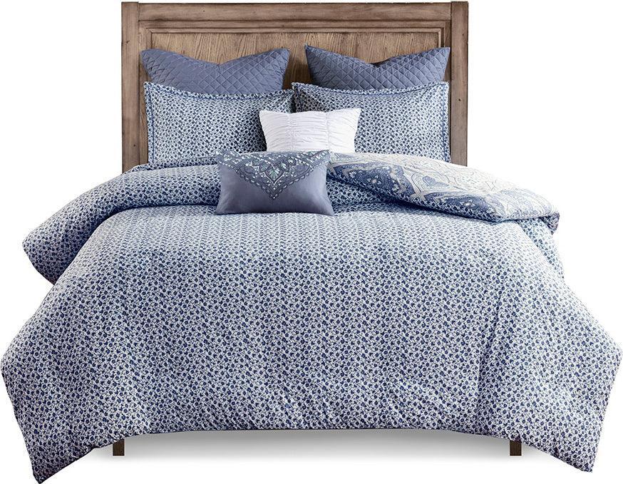 Maggie Global Inspired 7 Piece Reversible Cotton Duvet Cover Set Full/Queen Blue Olliix.com