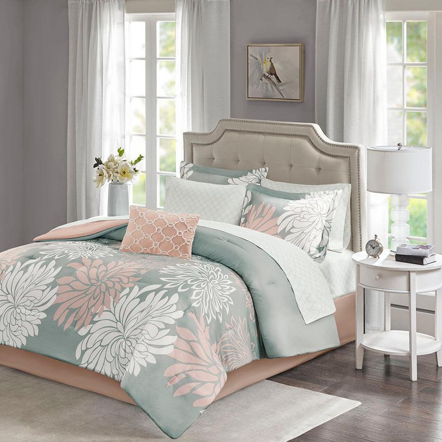 Maible Complete Comforter and Cotton Sheet Set Blush & Gray Queen Olliix.com