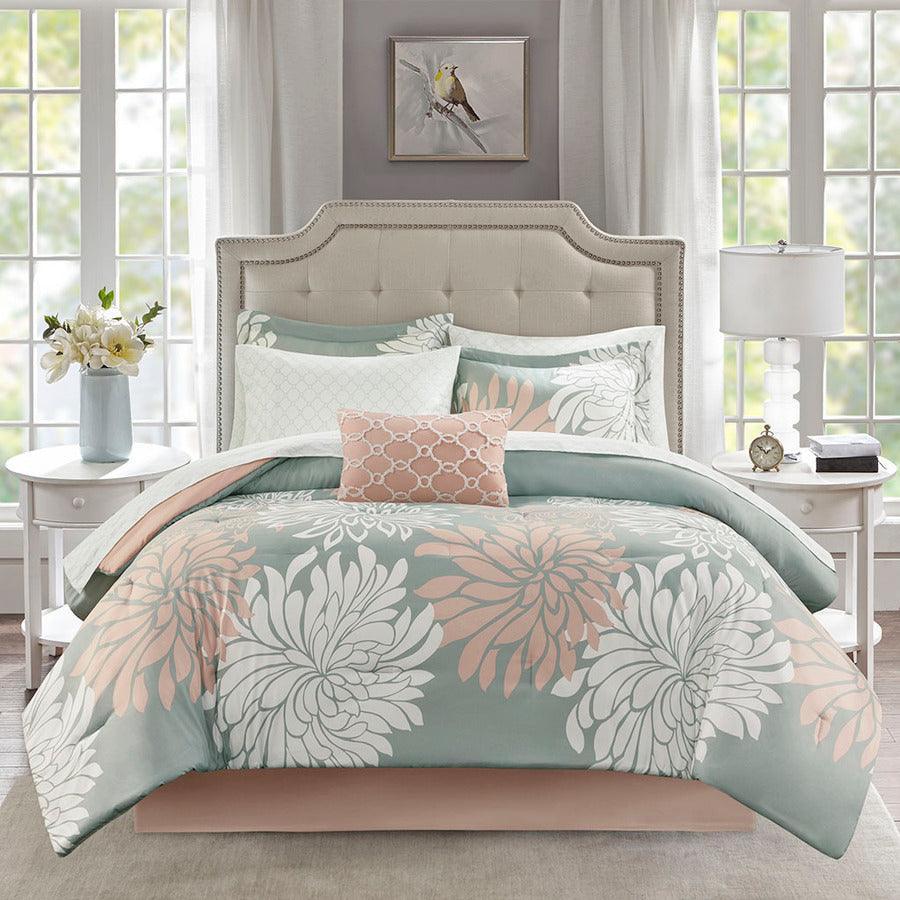 Maible Complete Comforter and Cotton Sheet Set Blush & Gray Queen Olliix.com