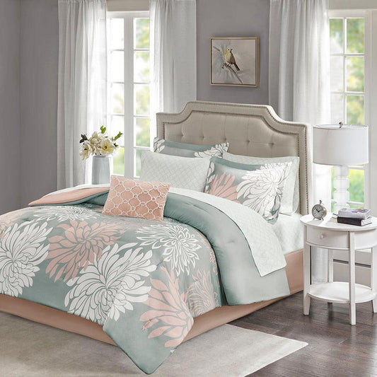 Maible King Complete Transitional Comforter and Cotton Sheet Set Blush & Gray Olliix.com