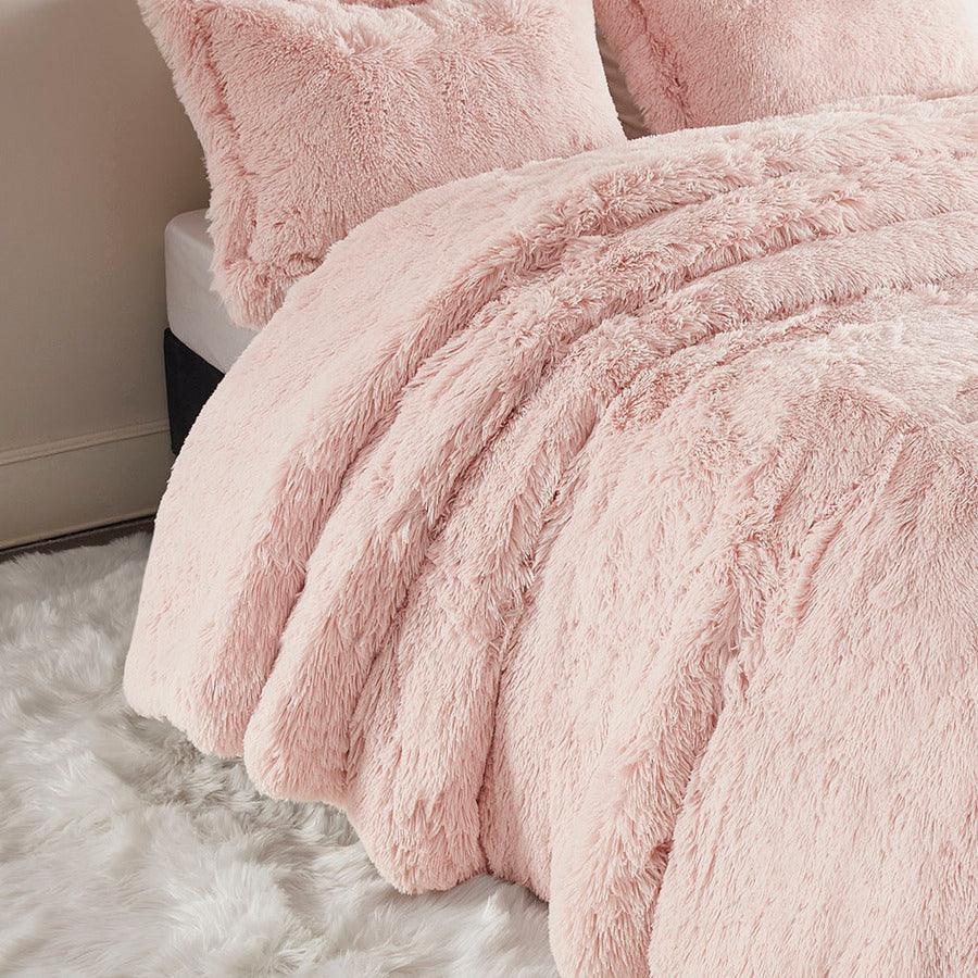 Malea Casual Shaggy Fur Duvet Cover Set Full/Queen Blush Olliix.com