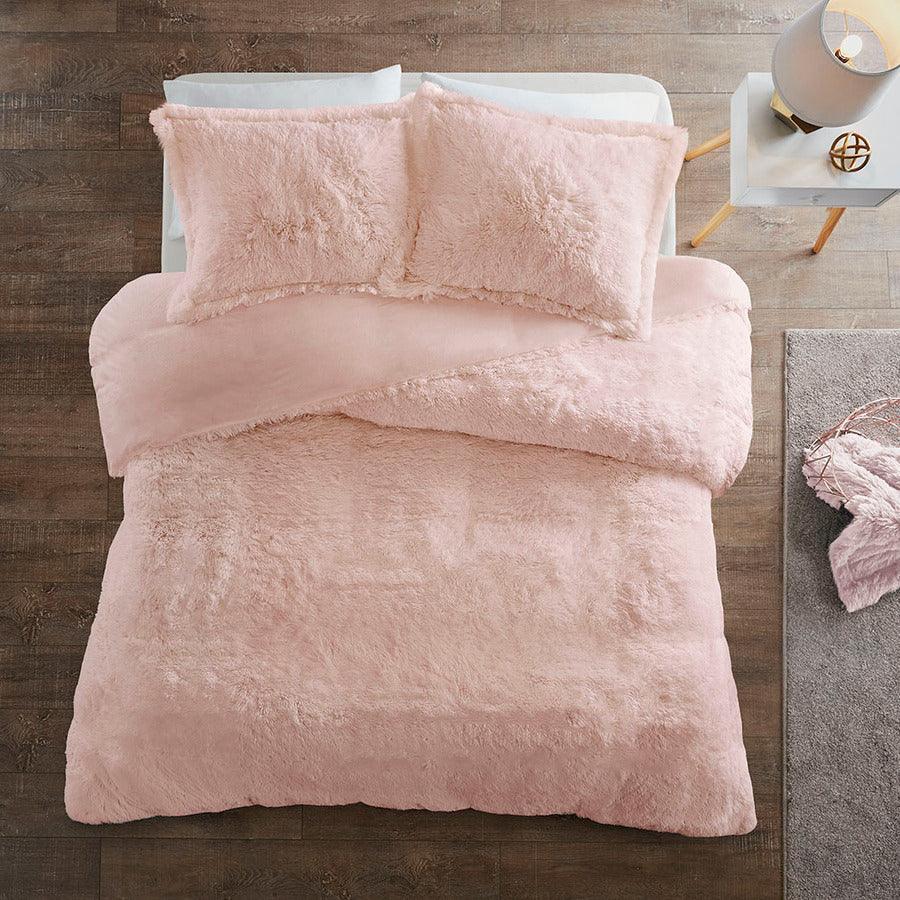 Malea Casual Shaggy Fur Duvet Cover Set Full/Queen Blush Olliix.com