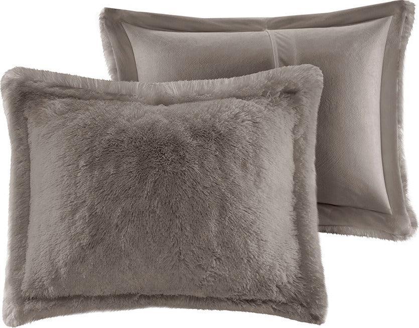 Malea Casual Shaggy Fur Duvet Cover Set Full/Queen Gray Olliix.com