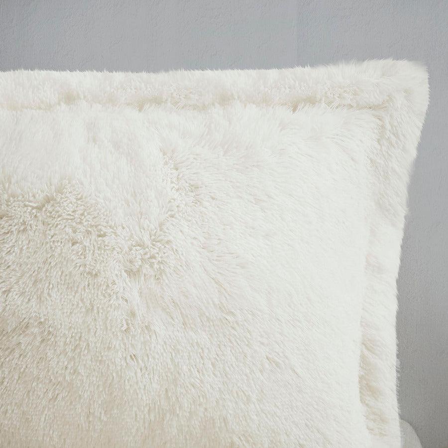 Malea Casual Shaggy Fur Duvet Cover Set Full/Queen Ivory Olliix.com