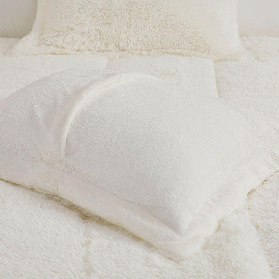 Malea Coastal Shaggy Faux Fur Comforter Mini Set Ivory King/Cal King Olliix.com