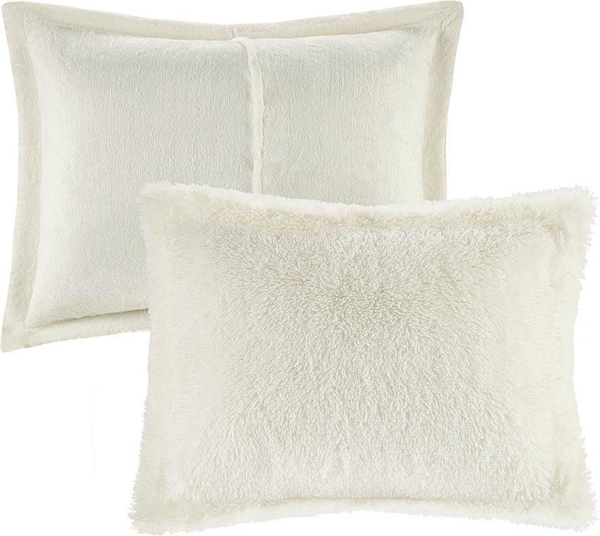 Malea Coastal Shaggy Faux Fur Comforter Mini Set Ivory King/Cal King Olliix.com