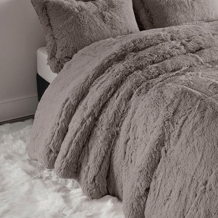 Malea King/California King Shaggy Faux Fur Comforter Mini Set Gray Olliix.com