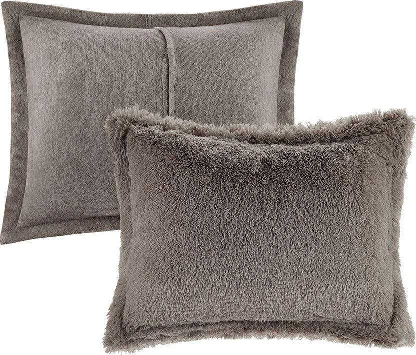 Malea King/California King Shaggy Faux Fur Comforter Mini Set Gray Olliix.com