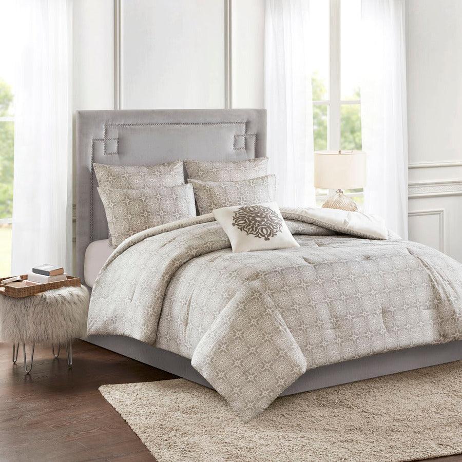 Malia Full/Queen 6 Piece Embroidered Cotton Reversible Comforter Set Ivory Olliix.com