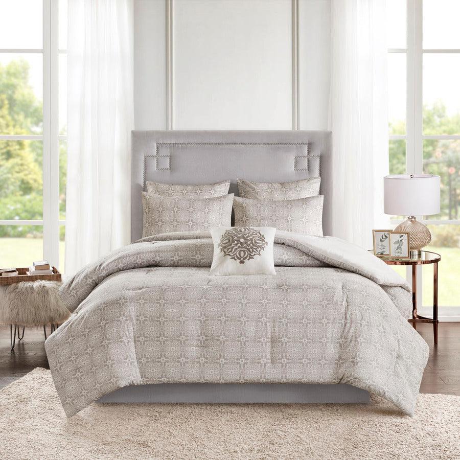 Malia Full/Queen 6 Piece Embroidered Cotton Reversible Comforter Set Ivory Olliix.com