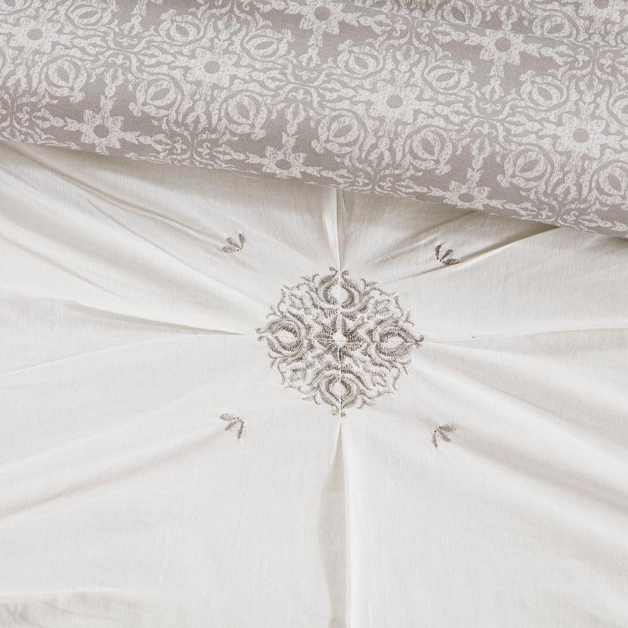 Malia Full/Queen 6 Piece Embroidered Cotton Reversible Comforter Set Ivory Olliix.com