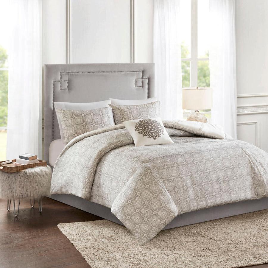 Malia Shabby Chic 4 Piece Embroidered Cotton Reversible Duvet Cover Set Full/Queen Ivory Olliix.com