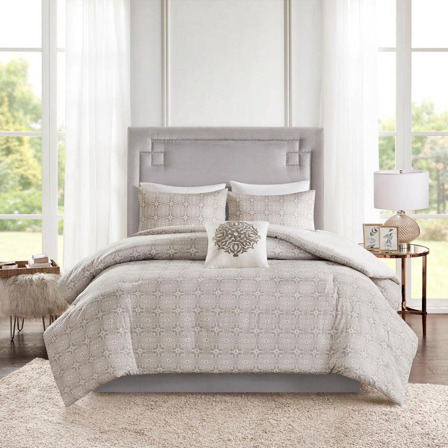 Malia Shabby Chic 4 Piece Embroidered Cotton Reversible Duvet Cover Set Full/Queen Ivory Olliix.com