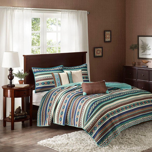 Malone King/California King 6 Piece Reversible Coverlet Set Blue Olliix.com