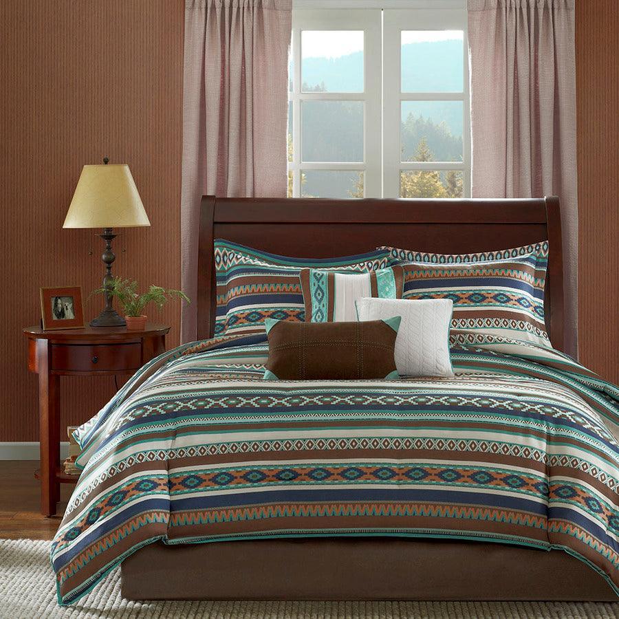 Malone Transitional 7 Piece Comforter Set Blue Cal King Olliix.com