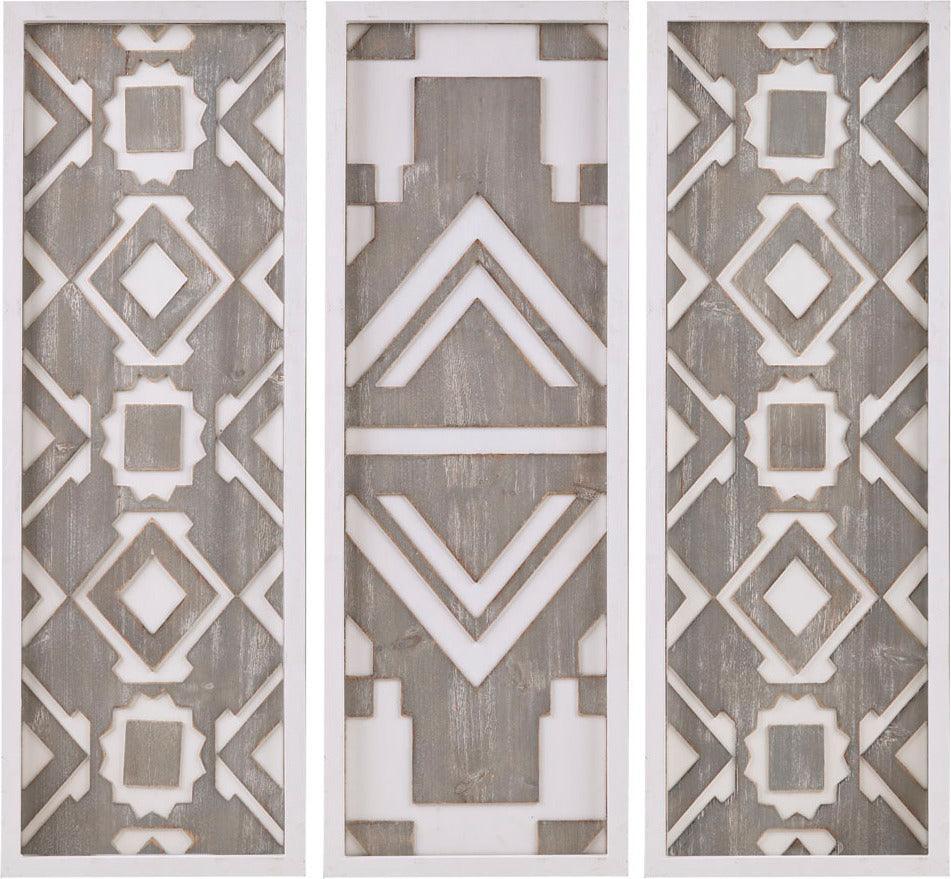 Mandal Panel Printed Wood Wall Decor 3 Piece Set Grey Olliix.com