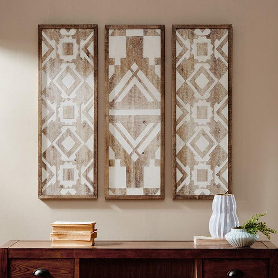 Mandal Panel Printed Wood Wall Decor 3 Piece Set Natural Olliix.com