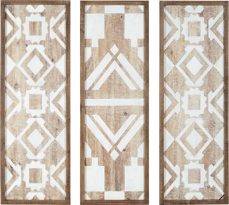 Mandal Panel Printed Wood Wall Decor 3 Piece Set Natural Olliix.com