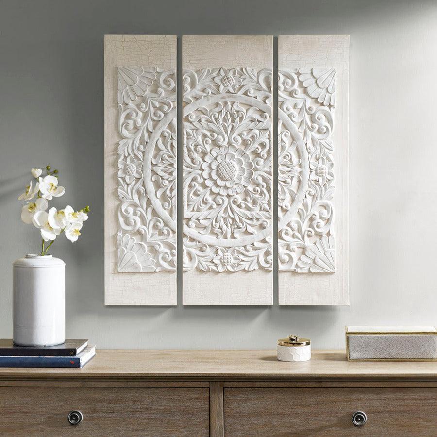 Mandala 3D Embellished Canvas 3 Piece Set Offwhite Olliix.com