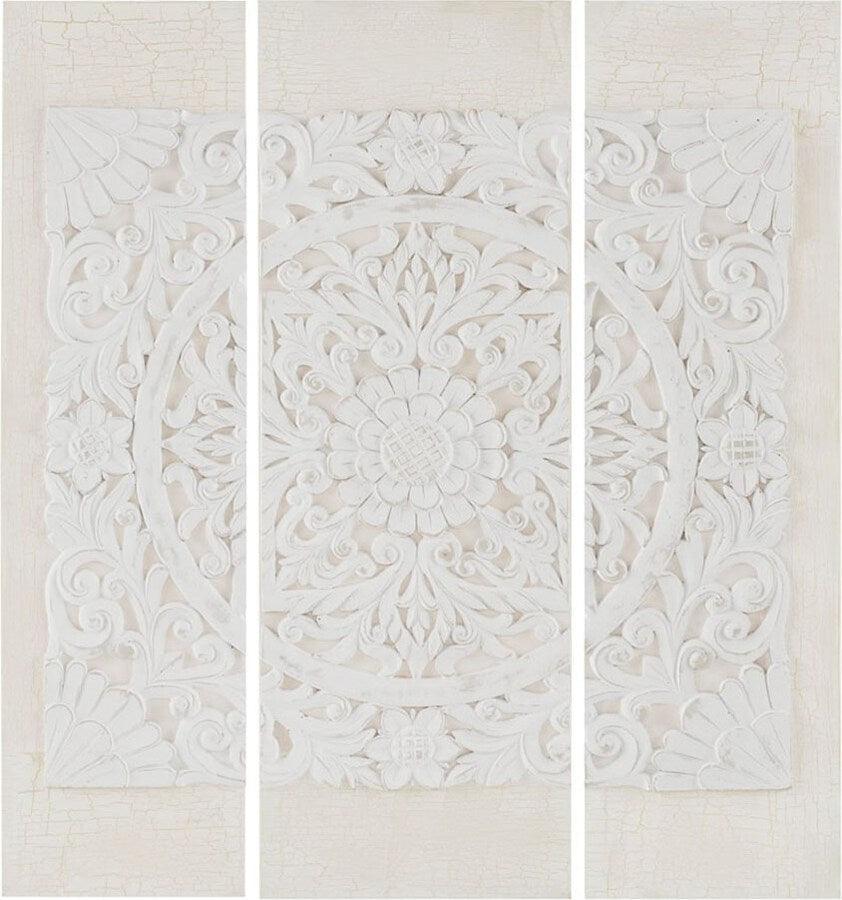 Mandala 3D Embellished Canvas 3 Piece Set Offwhite Olliix.com