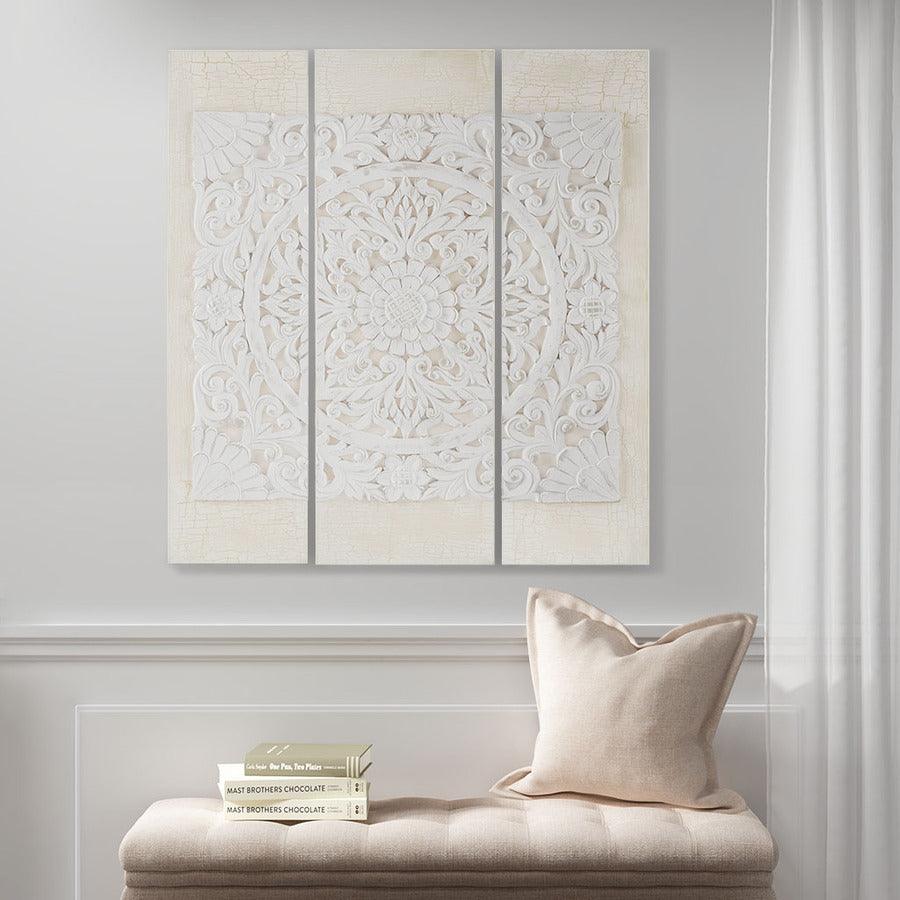 Mandala 3D Embellished Canvas 3 Piece Set Offwhite Olliix.com