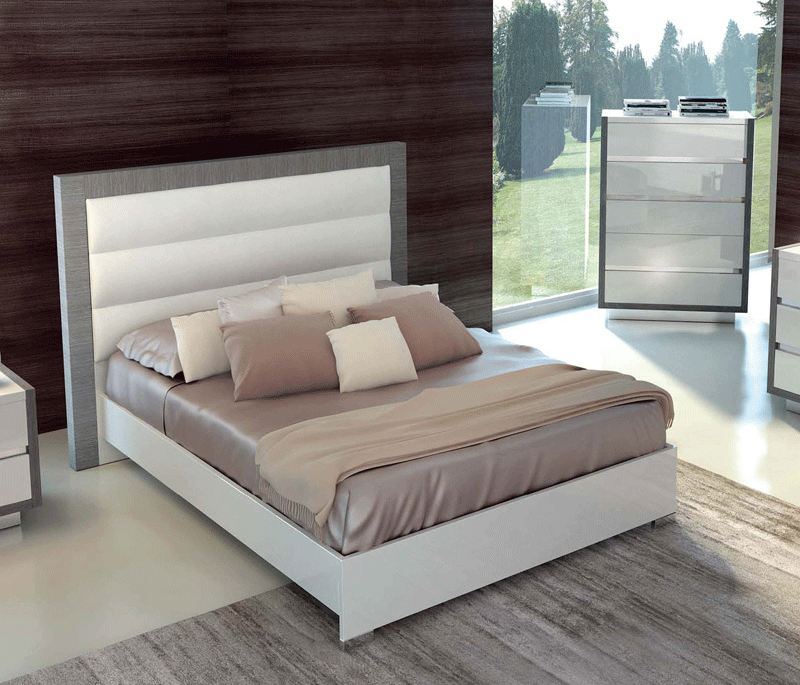 ESF Furniture - Mangano Queen Bed in High Gloss White - MANGANOBEDQ.S ESF Furniture