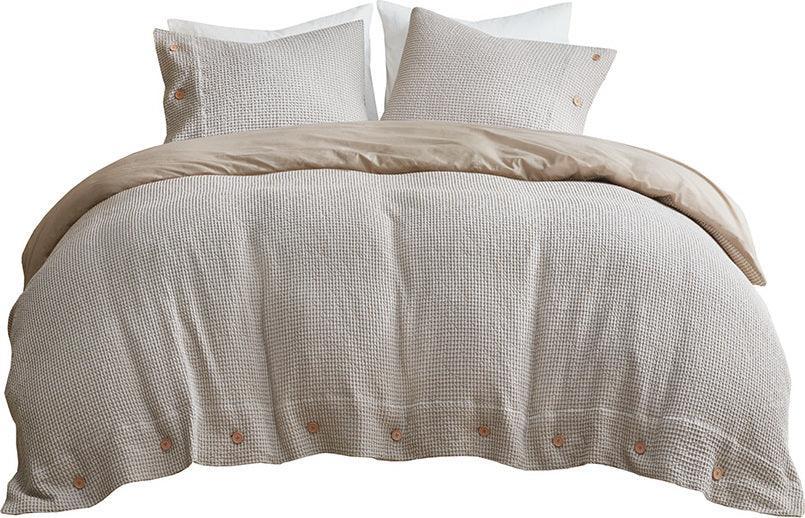 Mara 4 Pc Cotton And Rayon From Bamboo Blend Waffle Weave Comforter Cover Set Taupe King Olliix.com