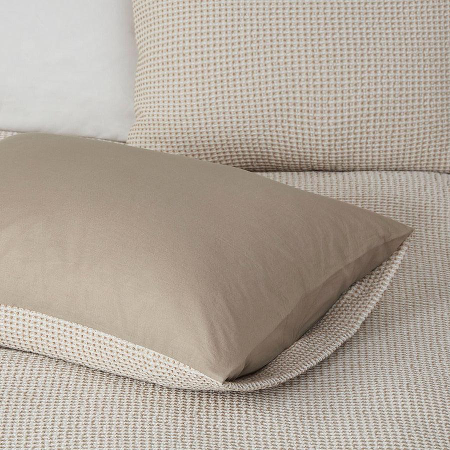 Mara 4 Pc Cotton And Rayon From Bamboo Blend Waffle Weave Comforter Cover Set Taupe King Olliix.com