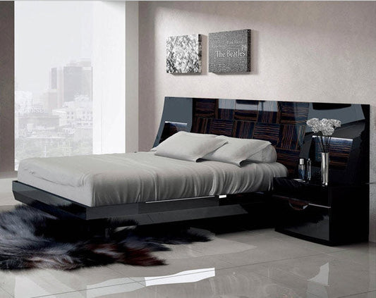 ESF Furniture - Marbella Queen Platform Bed in Glossy Black - MARBELLAPLATFORMQ.S ESF Furniture