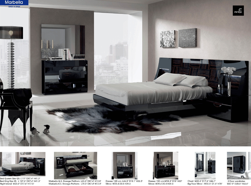 ESF Furniture - Marbella 3 Piece Queen Platform Bedroom Set in Glossy Black - MARBELLAPLATFORMQ.S-3SET ESF Furniture