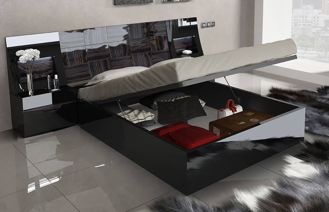 ESF Furniture - Marbella Eastern King Platform with Storage Bed in Glossy Black - MARBELLA-KB-BLK ESF Furniture