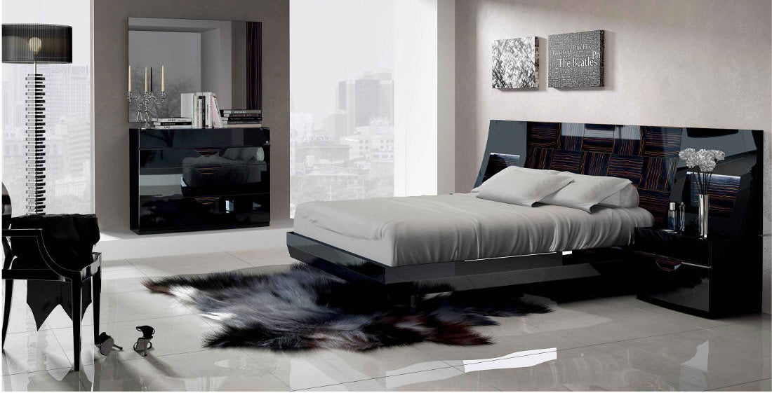 ESF Furniture - Marbella 4 Piece Queen Bedroom Set in Glossy Black - MARBELLAH-BQS-4SET ESF Furniture