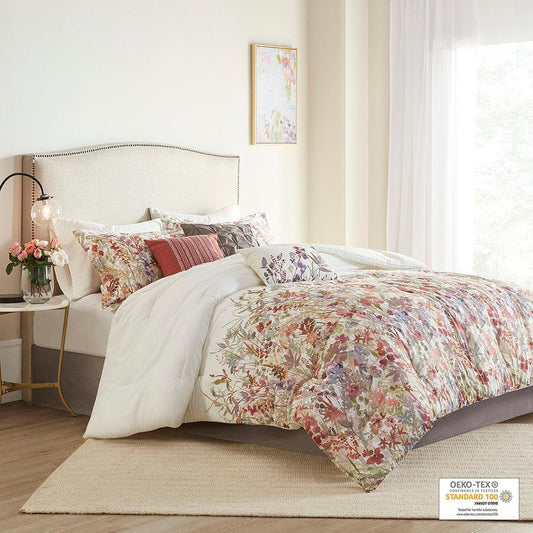 Mariana Queen 7 Piece Cotton Printed Comforter Set Multicolor Olliix.com