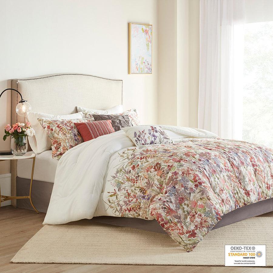 Mariana Traditional 7 Piece Cotton Printed Comforter Set Multi King Olliix.com